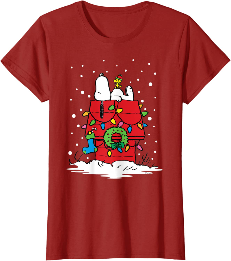 Peanuts Holiday Snoopy and Woodstock Stocking Light Up T-Shirt Home & Garden > Decor > Seasonal & Holiday Decorations& Garden > Decor > Seasonal & Holiday Decorations Peanuts Cranberry Women Small