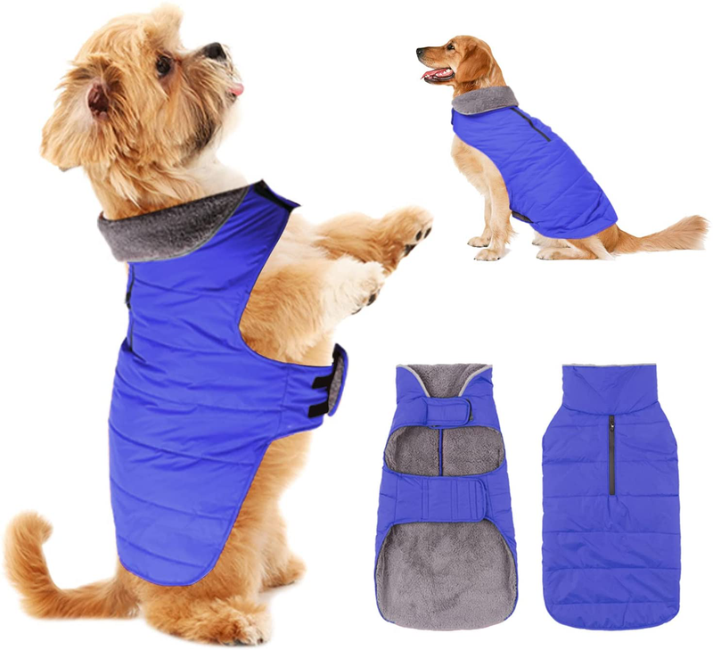 PPET Dog Cold Weather Coats Waterproof Windproof Winter Dog Jacket,Thick Padded Warm Coat Vest Blue Snowsuit Warm Dog Apparel for Small Medium Large Dogs with Furry Collar Animals & Pet Supplies > Pet Supplies > Dog Supplies > Dog Apparel PPET Blue Small 