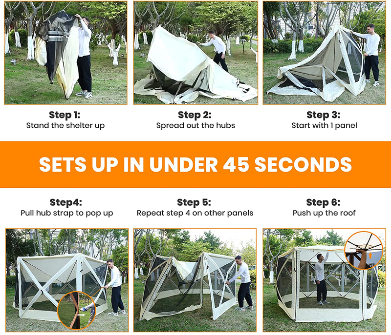 Leader Accessories 6 Sided Pop up Canopy 11.5’X11.5’ Quick Setup Instant Gazebo Shelter Outdoor Tent with Mosquito Netting for Camping, Backyard, Patio