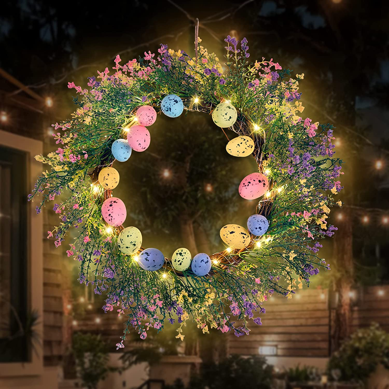 Easter Eggs Decorations Wreath - Spring Artificial Flowers Decor for the Home/Door/Front Porch, Gifts, with Led-Light String (Batteries Not Included, Assembly Needed) Home & Garden > Decor > Seasonal & Holiday Decorations luck sea   