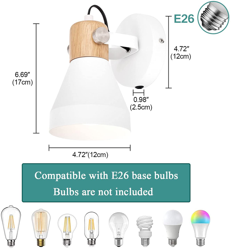 Modern Wooden White Metal Wall Lamp, Plug in Wall Sconce with On/Off Switch, E26 Base, Suitable for TV Wall, Hotel, Bedroom, Living Room Home & Garden > Lighting > Lighting Fixtures > Wall Light Fixtures KOL DEALS   