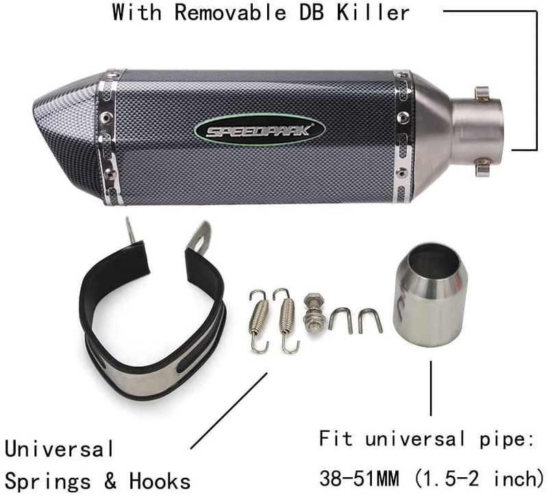 Exhaust Muffler Carbon Fiber 1.5-2"Inlet with Removable DB Killer for Street/Sport Motorcycles and Scooters with 38-51mm Diameter Exhaust Pipes  PACEWALKER Default Title  