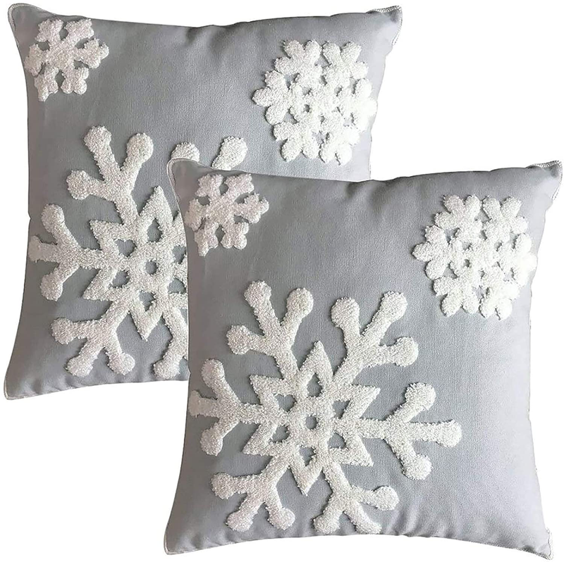 Elife 18x18 Soft Canvas Christmas Winter Snowflake Style Cotton Linen Embroidery Throw Pillows Covers w/Invisible Zipper for Bed Sofa Cushion Pillowcases for Kids Bedding (1 Pair, White) Home & Garden > Decor > Seasonal & Holiday Decorations& Garden > Decor > Seasonal & Holiday Decorations Elife Grey  
