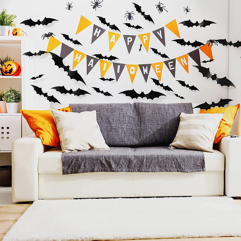 Ginkko 55PCS Halloween Decorations PVC 3D Bats Scary Wall Decal, 2021 Upgraded 4 Size Halloween Decor Party Decorations Realistic Stickers, DIY Waterproof Window Clings Indoor Arts & Entertainment > Party & Celebration > Party Supplies Ginkko   
