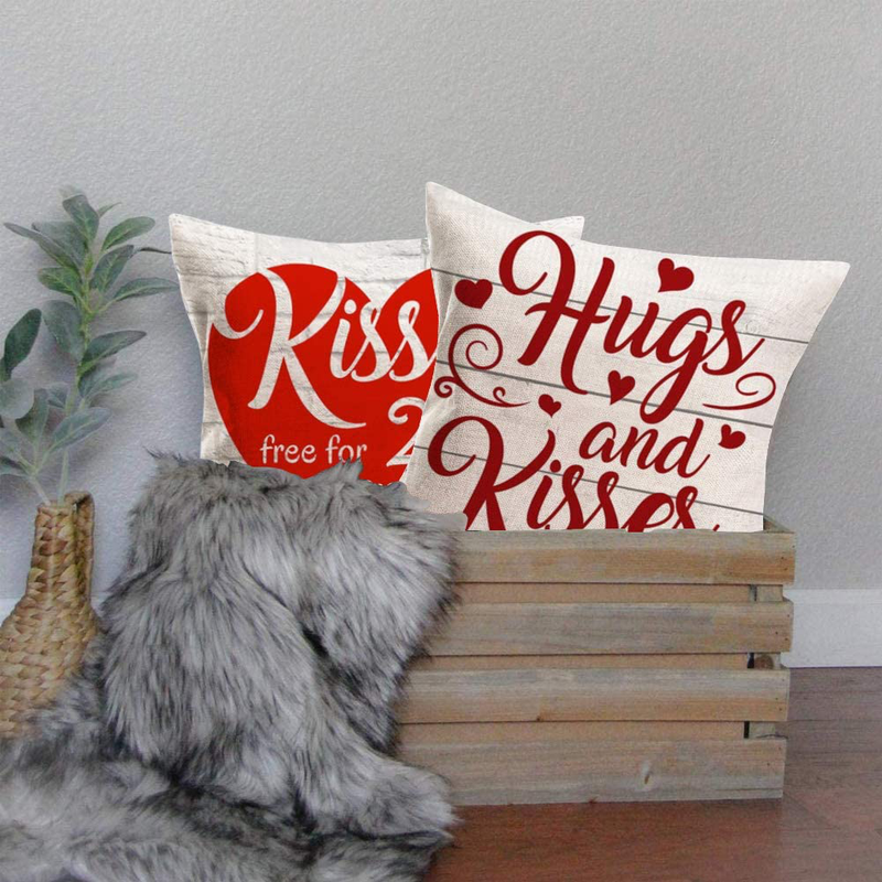 Gulidi Pack of 4 Valentines Day Pillow Covers 24X24 Inch Rustic Wood Home Decor Red White Sweet Love Heart Quote Saying Cotton Linen Throw Pillow Case Cushion Cover Valentine Mothers Day Decorations Home & Garden > Decor > Chair & Sofa Cushions Gulidi   