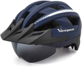 VICTGOAL Bike Helmet for Men Women with Led Light Detachable Magnetic Goggles Removable Sun Visor Mountain & Road Bicycle Helmets Adjustable Size Adult Cycling Helmets Sporting Goods > Outdoor Recreation > Cycling > Cycling Apparel & Accessories > Bicycle Helmets VICTGOAL Navy Blue  