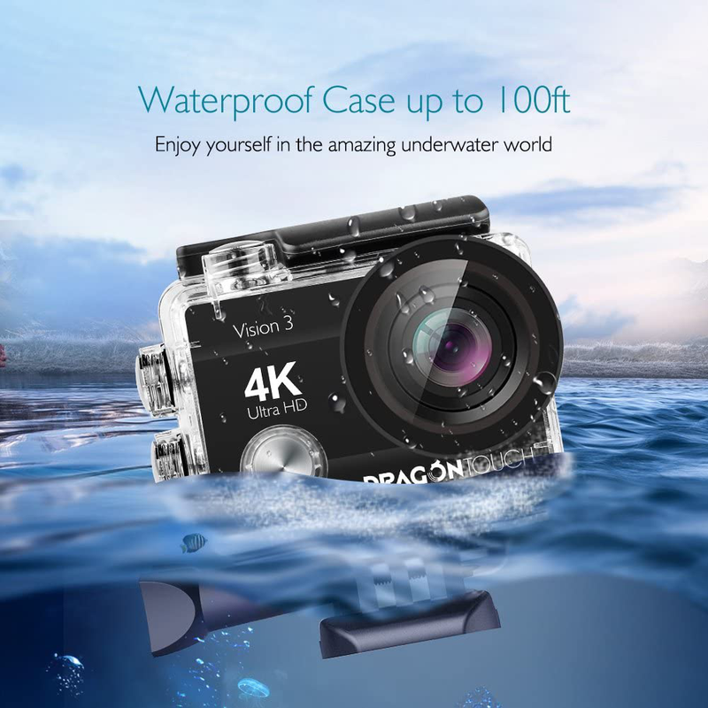 Dragon Touch 4K Action Camera 16MP Vision 3 Underwater Waterproof Camera 170° Wide Angle WiFi Sports Cam with Remote 2 Batteries and Mounting Accessories Kit Cameras & Optics > Cameras > Video Cameras Dragon Touch   