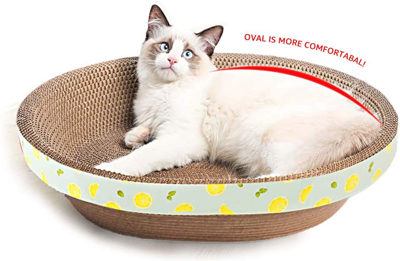 Oval Cat Scratcher Lounge Cardboard Scratch Pad Large Cats Bed Scratching Box with Catnip, Furniture Protection Training Toy Animals & Pet Supplies > Pet Supplies > Cat Supplies > Cat Beds ROMOHOM 19.5in x 15.6in x 4.72in  
