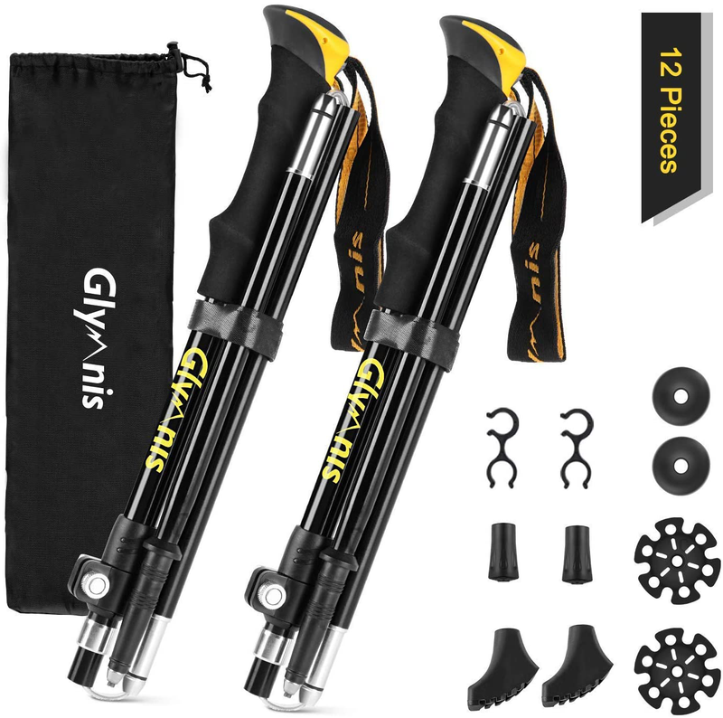 Glymnis Trekking Poles Collapsible Hiking Poles Lightweight Folding Walking Hiking Sticks Aluminum 7075 with Quick Lock for Hiking Camping Backpacking 2 Pack (43--51 In) Sporting Goods > Outdoor Recreation > Camping & Hiking > Hiking Poles Glymnis Black-Yellow  