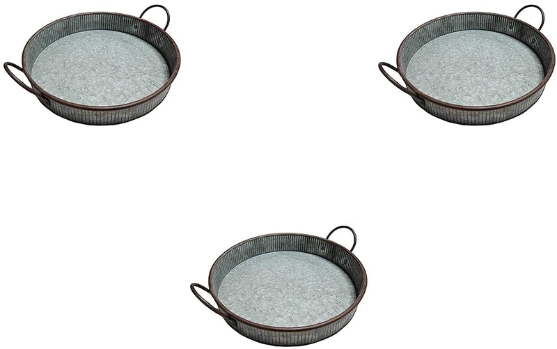 MANDII Galvanized Round Serving Tray with Handles | 13" Farmhouse Trays | Decorative Centerpiece for Coffee Table | Rustic Decor Kitchen and Dining Room | Indoor&Outdoor Silver Decoration Home & Garden > Decor > Decorative Trays MANDII Galvanized Serving Tray Three Pack  