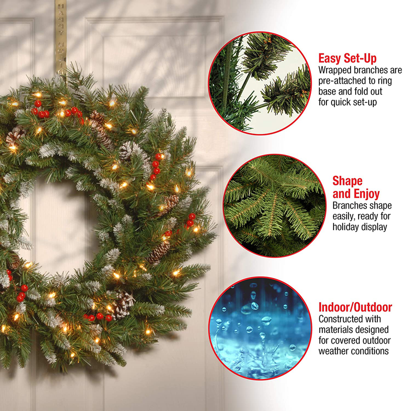 National Tree Company Pre-Lit Artificial Christmas Wreath, Green, Frosted Berry, White Lights, Decorated with Pine Cones, Berry Clusters, Frosted Branches, Christmas Collection, 24 Inches Home & Garden > Decor > Seasonal & Holiday Decorations& Garden > Decor > Seasonal & Holiday Decorations National Tree Company   