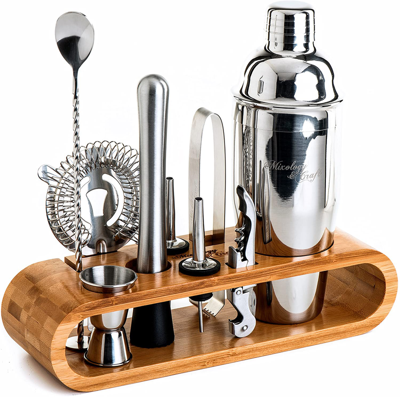 Mixology Bartender Kit: 10-Piece Bar Tool Set with Stylish Bamboo Stand | Perfect Home Bartending Kit and Martini Cocktail Shaker Set For an Awesome Drink Mixing Experience (Silver) Home & Garden > Kitchen & Dining > Barware Mixology & Craft Silver Bamboo Stand 