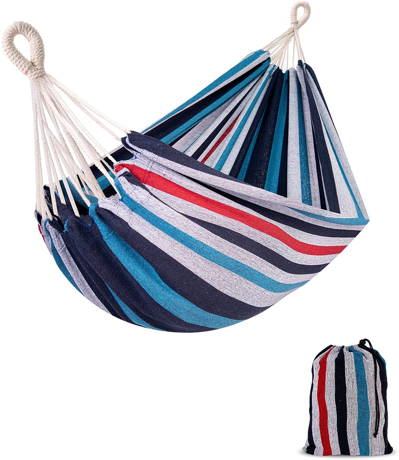 TDP-N5 Double Cotton Hammock with Hanging 2 Person Fabric Hammock Up to 450 lbs Portable Hammock with Travel Bag,Perfect for Camping Outdoor/Indoor Patio Backyard (Denim with Charcoal Frame) Home & Garden > Lawn & Garden > Outdoor Living > Hammocks TDP-N5 Denim With Charcoal Frame  