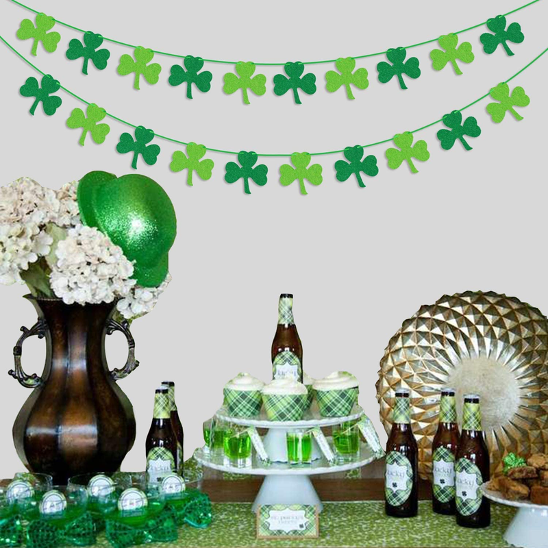 Felt Shamrock Clover Garland Banner - NO DIY - St. Patrick 'S Day Banner Decor - St. Patrick 'S Day Garland Decorations - Irish Party Supplies - Green and Light Green Color
