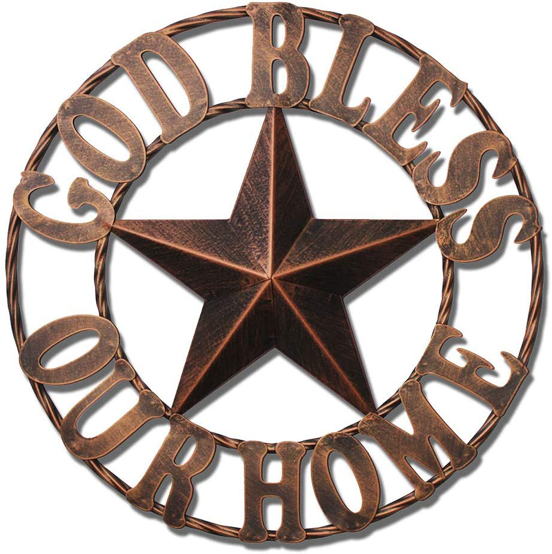 Texas Metal Barn Star Vintage Country Western Home Decor God Bless Our Home The Lone Star 1836 Home & Garden > Decor > Artwork > Sculptures & Statues WIPHANY 15" God Bless Our Home  
