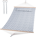 SUNCREAT Double Hammock Quilted Fabric Swing with Spreader Bar, Detachable Pillow, 55” x79” Large Hammock, Red Stripes Home & Garden > Lawn & Garden > Outdoor Living > Hammocks SUNCREAT Grey Pattern  