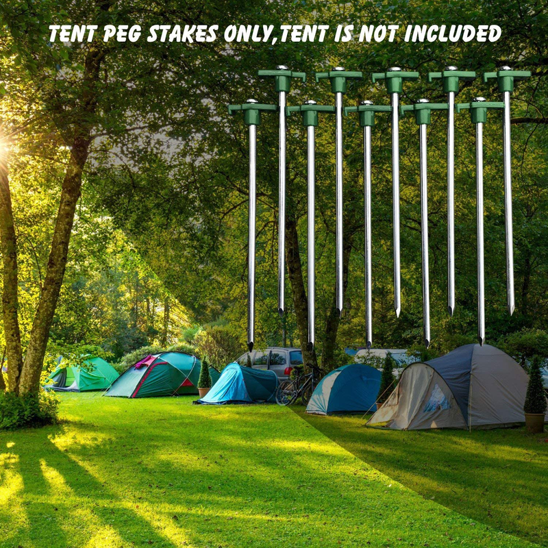 Eurmax USA Galvanized Non-Rust Camping Family Tent Pop up Tent Stakes Ice Tools Heavy Duty 10Pc-Pack, with 4X10Ft Ropes & 1 Green Stopper Sporting Goods > Outdoor Recreation > Camping & Hiking > Tent Accessories Eurmax   