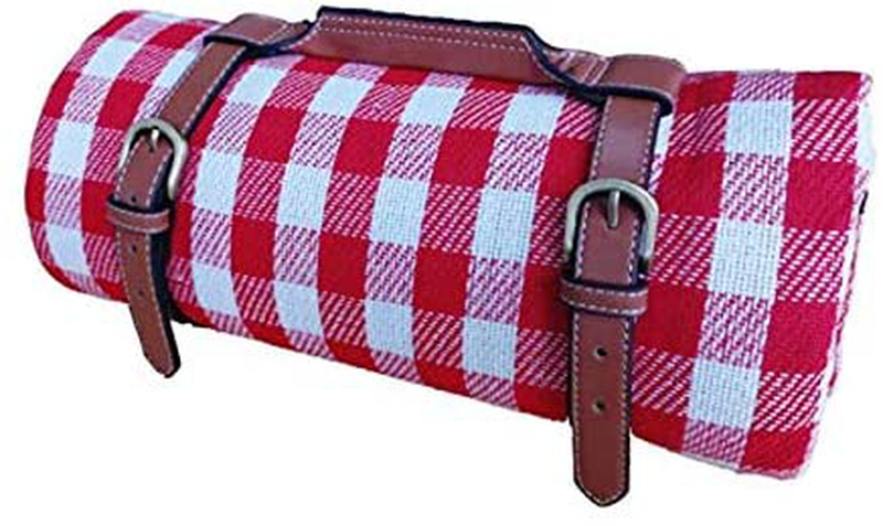 RealPero Extra Large Picnic Blanket Waterproof Camping Mat Rug with PU Carrier Soft Lightweight Portable Outdoor Mat for Travel Lawn Camping on Grass Sand-Proof Beach Red White Plaid Home & Garden > Lawn & Garden > Outdoor Living > Outdoor Blankets > Picnic Blankets RealPero   