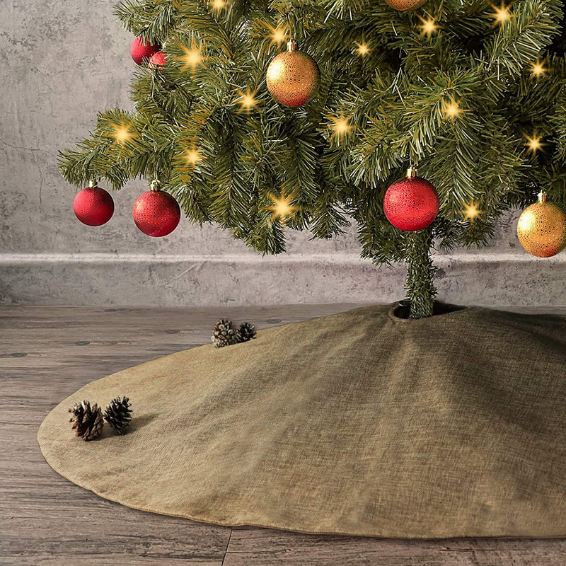 Ivenf Christmas Tree Skirt, 48 inches Large Burlap Double-Layer Plain Skirt, Rustic Xmas Tree Holiday Decorations