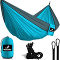 MalloMe Camping Hammock with Ropes - Double & Single Tree Hamock Outdoor Indoor 2 Person Tree Beach Accessories _ Backpacking Travel Equipment Kids Max 1000 lbs Capacity - Two Carabiners Free Home & Garden > Lawn & Garden > Outdoor Living > Hammocks MalloMe Sky Blue & Grey 1 Person 