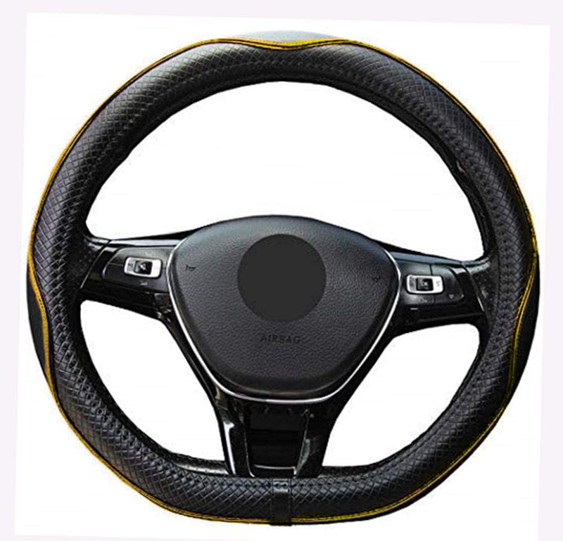 Mayco Bell Microfiber Leather Car Medium Steering wheel Cover (14.5''-15'',Black Dark Blue) Vehicles & Parts > Vehicle Parts & Accessories > Vehicle Maintenance, Care & Decor > Vehicle Decor > Vehicle Steering Wheel Covers Mayco Bell Black Yellow D Shape 