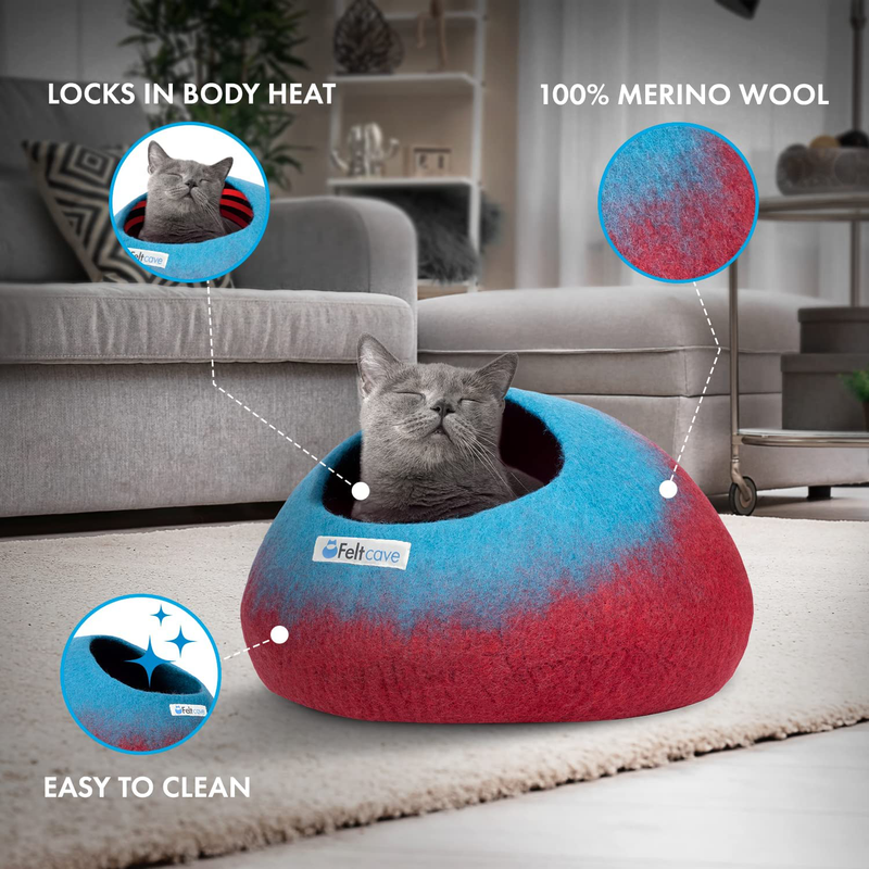 Feltcave Wool Cat Cave Bed, Handmade Covered Cat Bed Cave, Wooly Cave for Cats, Dome Shaped Cat Pod, Cat Beds & Furniture, Felt Cat Beds for Indoor Cats Animals & Pet Supplies > Pet Supplies > Cat Supplies > Cat Beds Feltcave   