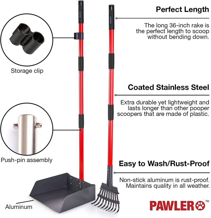 Pawler Bigger Dog Pooper Scooper for Large and Small Dogs, Easy to Use Rake and Tray Heavy Duty Set for Pets, Great for Lawns, Grass, Dirt, Gravel