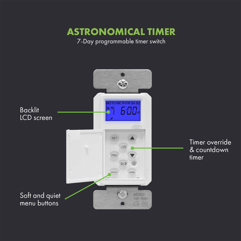 TOPGREENER Digital Astronomic Timer Switch, 7-Day in Wall Programmable Sunrise Sunset timer for Lights, Fans, and Motors, Single-Pole or 3-Way, Neutral Wire Required, UL Listed, TGT01-H, White Home & Garden > Lighting Accessories > Lighting Timers TOPGREENER   