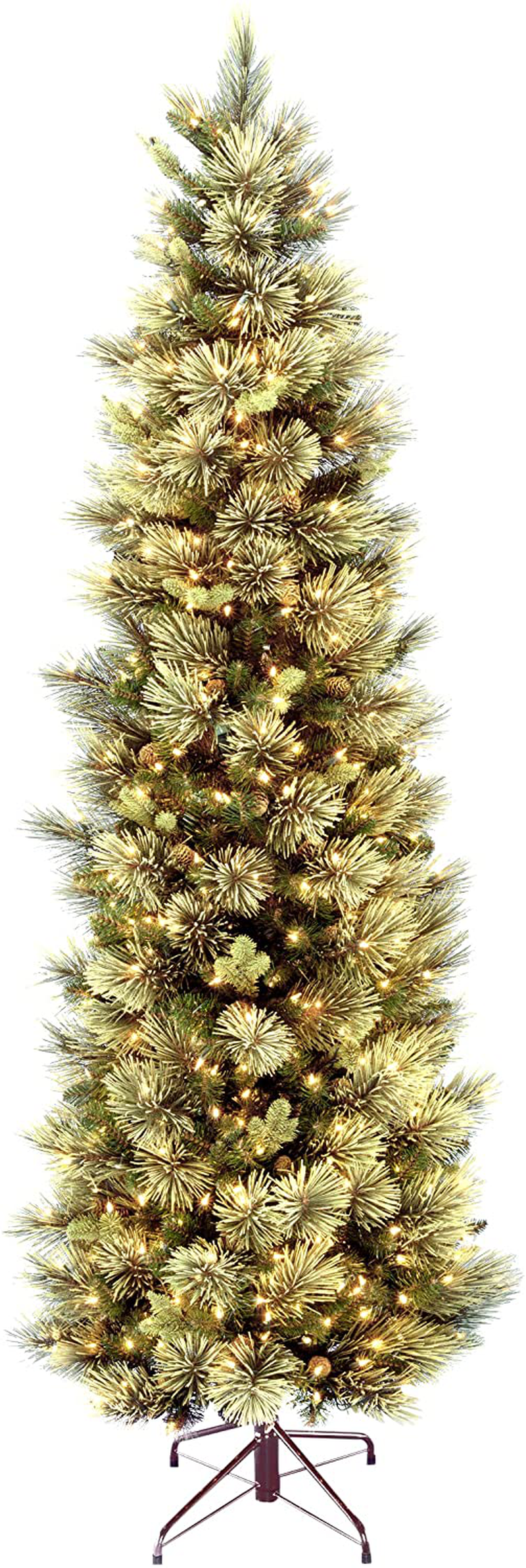 National Tree Company Pre-lit Artificial Christmas Tree | Includes Pre-strung White Lights and Stand | Carolina Pine Slim - 7.5 ft