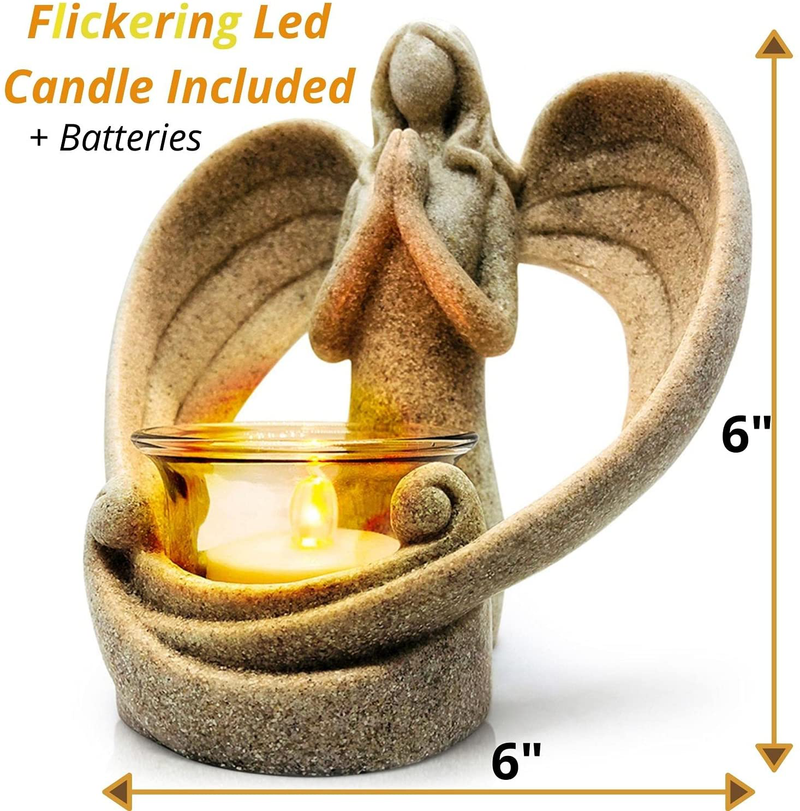 OakiWay Memorial Gifts – Angel Figurines Tealight Candle Holder, Sympathy Gifts for Loss of Loved One, W/ Flickering Led Candle, Bereavement, Grief, Funeral, Remembrance, Memory Home Decorations