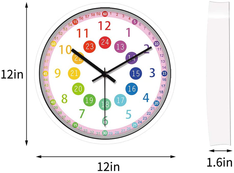 IPOUF Kids Wall Clock Telling Time Teaching Clock for Kids Room, Homeschool, Classroom, Silent Educational Wall Clock,(12inch, White Frame) Home & Garden > Decor > Clocks > Wall Clocks CHIAE   