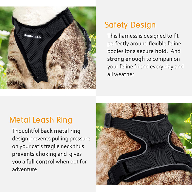 rabbitgoo Cat Harness and Leash for Walking, Escape Proof Soft Adjustable Vest Harnesses for Cats, Easy Control Breathable Jacket, Black, XS