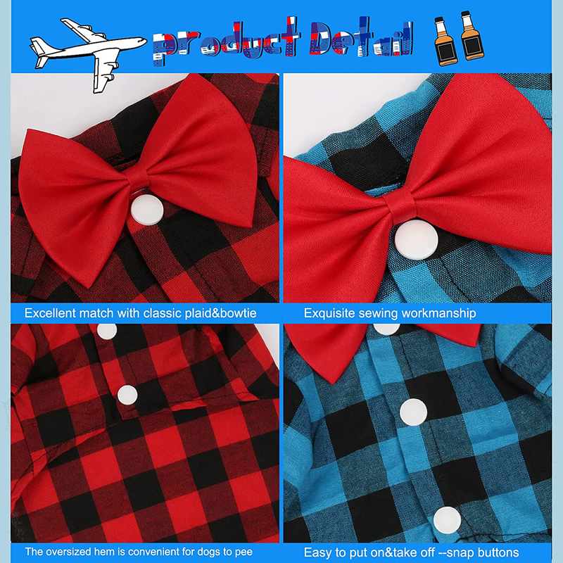 GINDOOR 2 Pack Plaid Dog Shirt - Valentines Cute Boy Dog Clothes and Bow Tie Combo Dog Outfit for Small Medium Large Dogs Cats Birthday Party and Holiday Photos Animals & Pet Supplies > Pet Supplies > Dog Supplies > Dog Apparel GINDOOR   