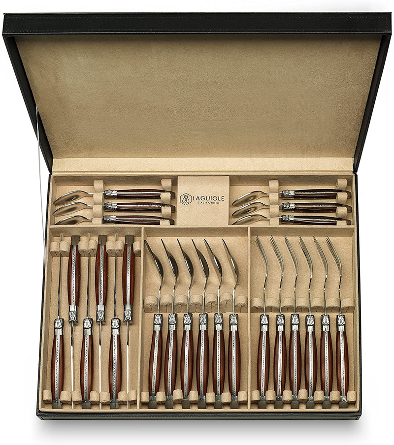 Laguiole California Silverware Cutlery Set - 24 Piece Rosewood Set - Ergonomic Handles - Stored in a California Oakwood Gift Box - Stainless Steel - Kitchen and Dinnerware - Spoon and Fork Home & Garden > Kitchen & Dining > Tableware > Flatware > Flatware Sets Laguiole California Default Title  