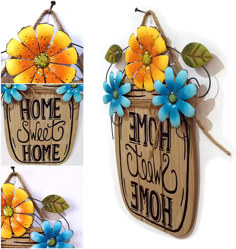 D-Fokes Flower Welcome Sign Decorative Vintage Wooden Wall Hanging Home Garden Decor - Craft Hanging Sign Home Sweet Home Wall Door Ornaments with String Home & Garden > Decor > Artwork > Sculptures & Statues D-Fokes   