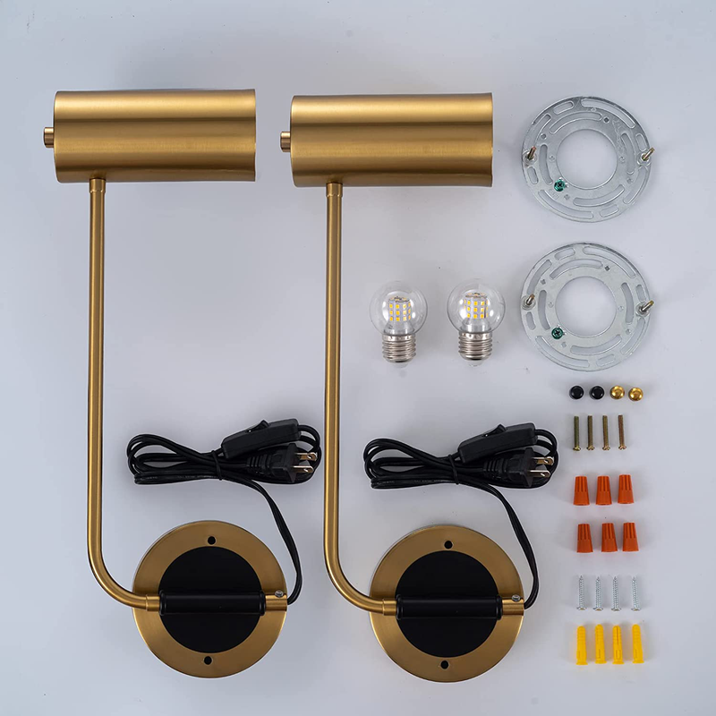 Swing Arm Wall Sconce Set of 2 Modern Mid Century Plug in Wall Lights E26 Bulb Included Brushed Brass Industrial Wall Light Fixture with Switch Wall Lamps for Bedroom Living Room Reading Room Home & Garden > Lighting > Lighting Fixtures > Wall Light Fixtures KOL DEALS   