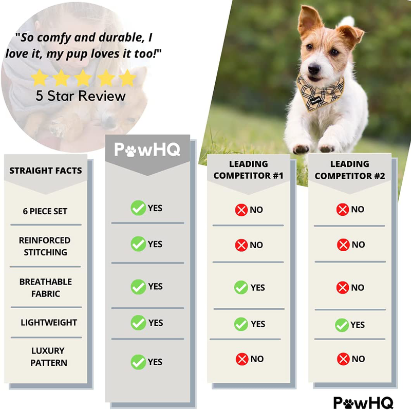 PawHQ 6 Piece Set Dog Harness Collar Leash Bandana Bow Tie Poop Bag Dispenser Holder for Small Medium Dogs Cats Pets and Puppy Starter Kit Adjustable Vest Dog Accessories Supplies Beige Plaid Pattern Animals & Pet Supplies > Pet Supplies > Cat Supplies > Cat Apparel PawHQ   