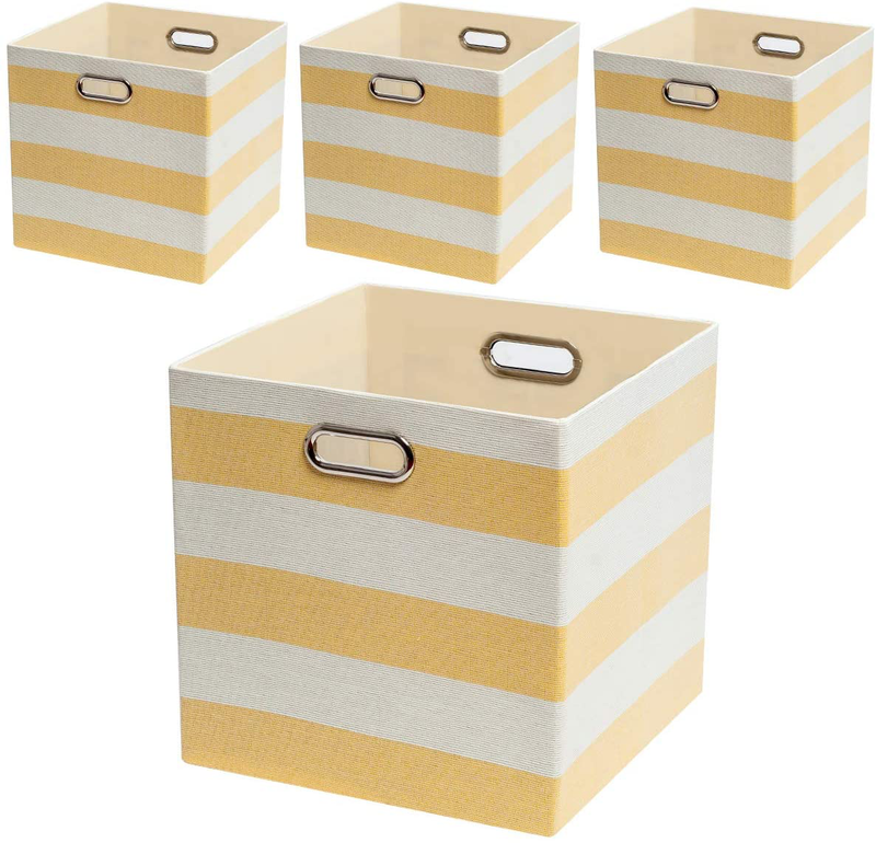Storage Bins Storage Cubes, 13×13 Fabric Storage Boxes Foldable Baskets Containers Drawers for Nurseries,Offices,Closets,Home Décor ,Set of 4 ,Grey-white Striped Home & Garden > Decor > Seasonal & Holiday Decorations Posprica Yellow-white Striped 13×13×13/4pcs 