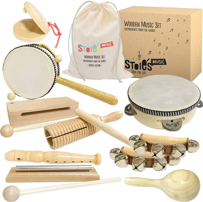 Stoie's International Wooden Music Set for Toddlers and Kids- Eco Friendly Musical Set with A Cotton Storage Bag - Promote Environment Awareness, Creativity, Coordination and Have Lots of Family Fun  Stoie's Default Title  
