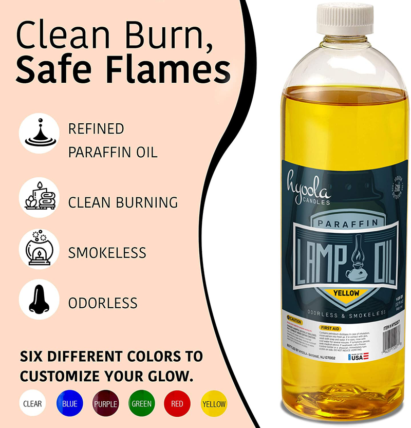 Liquid Paraffin Lamp Oil - Yellow Smokeless, Odorless, Ultra Clean Burning Fuel for Indoor and Outdoor Use - Highest Purity Available - 32oz - by Hyoola Candles Home & Garden > Lighting Accessories > Oil Lamp Fuel Hyoola Candles   