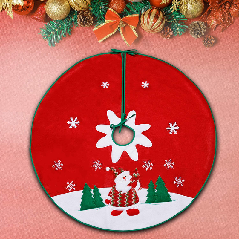 Christmas Tree Skirt, Merry Christmas Decorations Red Small Xmas Tree Collar Christmas Party Decor,Snowflake Creative Red Christmas Tree Decor for Farmhouse Fireplace Holiday Party, 35 inch Home & Garden > Decor > Seasonal & Holiday Decorations > Christmas Tree Skirts GOMALL   