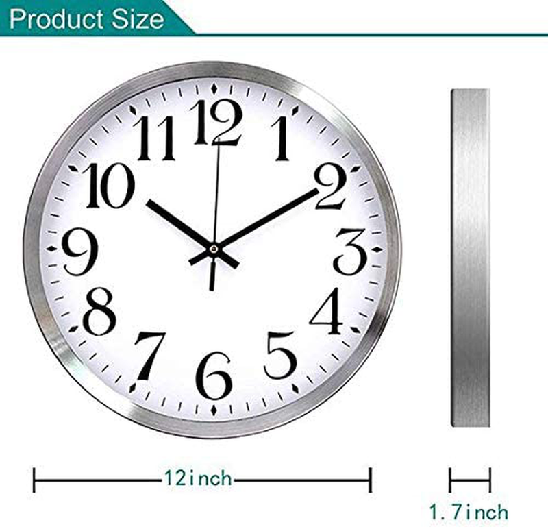 TopOne Silent Wall Clock,Battery Operated 12 inch Accurate Sweep Movement Silver Aluminum Quartz Kitchen/Home/School Patio Decor(White) Home & Garden > Decor > Clocks > Wall Clocks TopOne   
