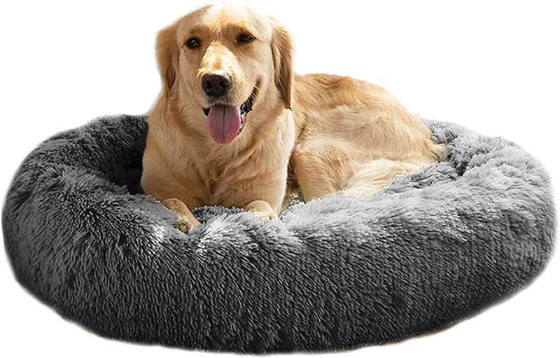 MFOX Calming Dog Bed (L/XL/XXL/XXXL) for Medium and Large Dogs Comfortable Pet Bed Faux Fur Donut Cuddler up to 25/35/55/100Lbs  MFOX Grey X-Large(32"x24") 