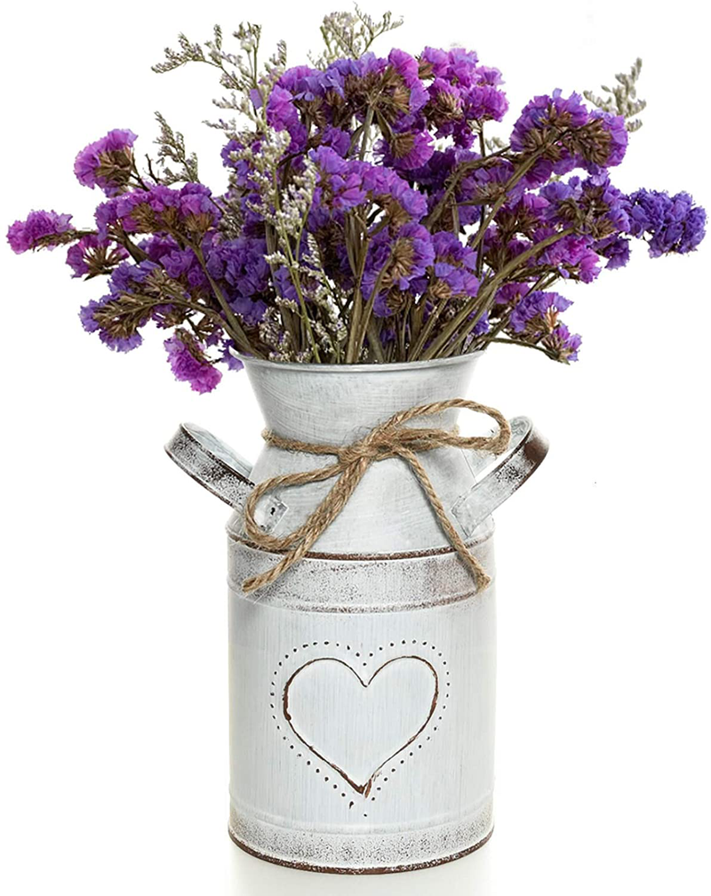 Timoo Rustic Milk Jug Vase Metal Milk Can Decor White Farmhouse Vase with Heart-Shaped for Wedding, Home, Living Room, Bathroom, Dining Table, Desk, Office, Garden Decoration Home & Garden > Decor > Vases Timoo Default Title  