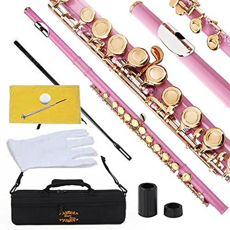 Glory Closed Hole C Flute With Case, Tuning Rod and Cloth,Joint Grease and Gloves Nickel/Laquer-More Colors available,Click to see more colors  GLORY Light Pink/Laquer  