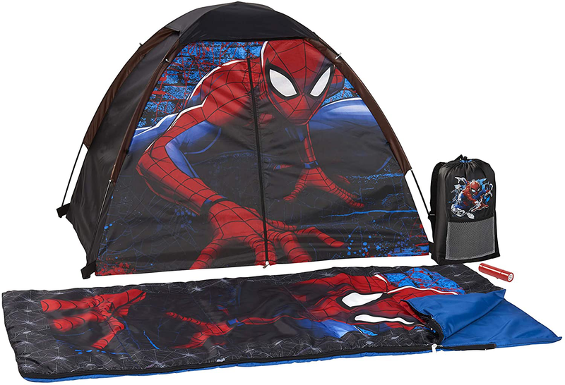 Marvel Spiderman Kids Camp Set - Tent, Backpack, Sleeping Bag and Flashlight - 4 Piece Indoor/Outdoor Spiderman Kids Set Sporting Goods > Outdoor Recreation > Camping & Hiking > Sleeping Bags Marvel   