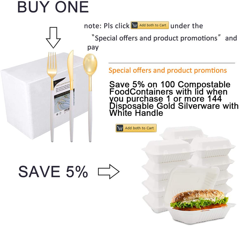 I00000 144 PCS Disposable Gold Silverware, Plastic Flatware with White Handle, Gold Plastic Cutlery Includes: 48 Forks, 48 Knives and 48 Spoons Home & Garden > Kitchen & Dining > Tableware > Flatware > Flatware Sets I00000   