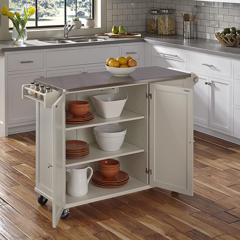 Homestyles Kitchen Cart with Stainless Steel Metal Top Rolling Mobile Kitchen Island with Storage and Towel Rack 54 Inch Width off White