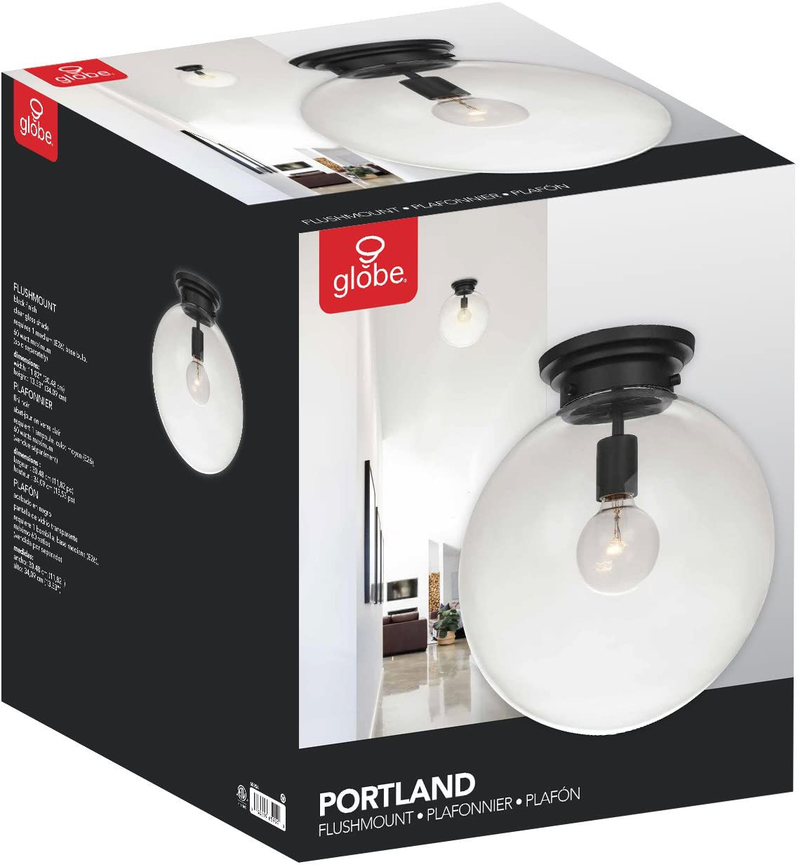 Globe Electric 65954 Portland 1-Light Semi-Flush Mount Ceiling Light, Black Finish, Clear Glass Shade Home & Garden > Lighting > Lighting Fixtures > Ceiling Light Fixtures KOL DEALS   