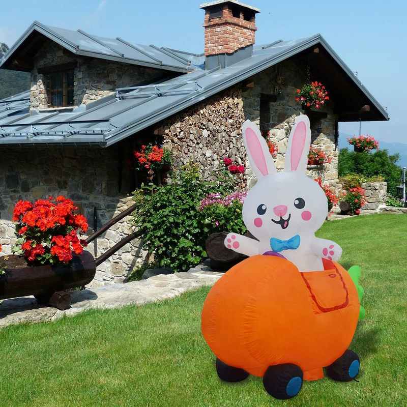 COMIN Easter Inflatable 4.5FT Carrot Cart Bunny with Built-In Leds Blow up Yard Decoration for Holiday Party Indoor, Outdoor, Yard, Garden, Lawn Home & Garden > Decor > Seasonal & Holiday Decorations COMIN   